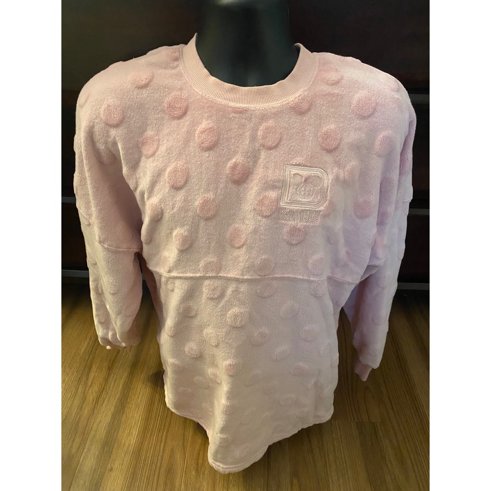 Disney World Spirit Jersey Pink Polka Dot Fuzzy Pullover Sweatshirt M/M